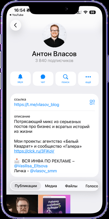 Скрин Telegram-профиля @vlasov_blog с аудиторией